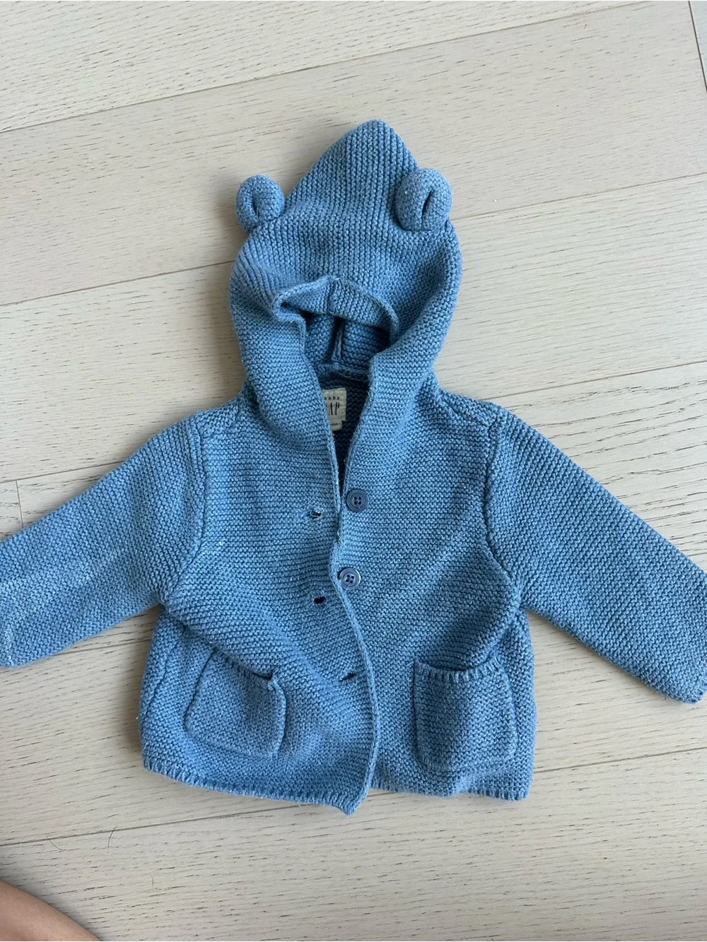 GAPe Baby Blue Knit Hooded Sweater with Bear-Ear Detail + beige sweater